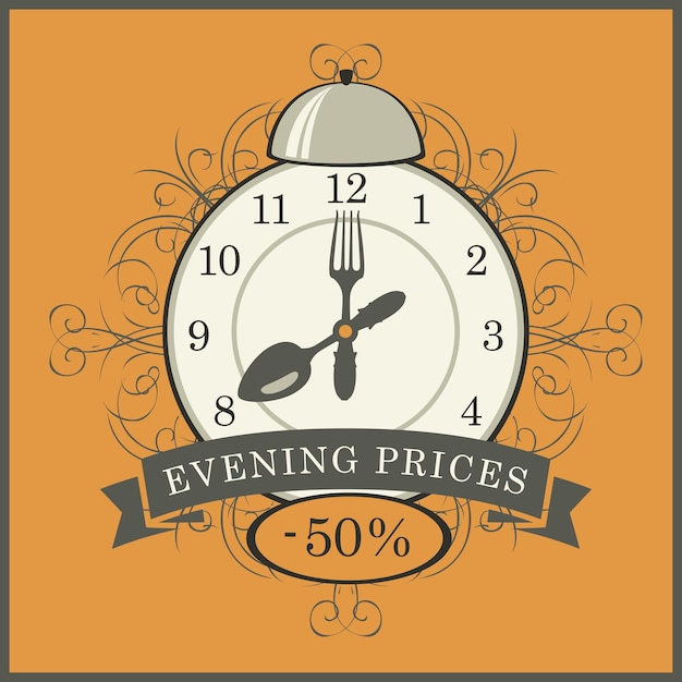 Vector poster with evening prices in restaurant