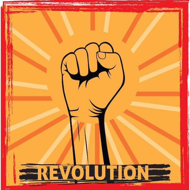 拳が宙に浮いており、革命という言葉が書かれたポスター。