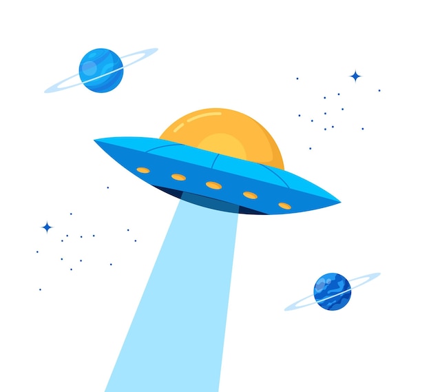 Poster with flying saucer and planets Space Planets stars and comets in cartoon style