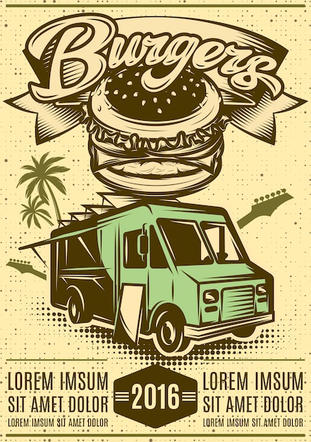 Poster with good burger car fast food truck