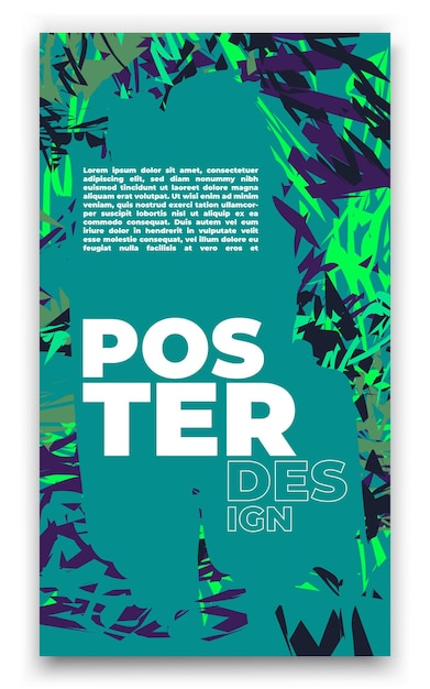 Un poster con uno sfondo verde e uno sfondo blu con un disegno verde e nero