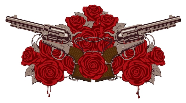 Vettore poster con pistole e rose