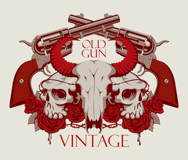 poster with guns skulls and roses