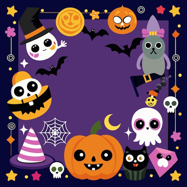 a poster with halloween characters and a circle of bats
