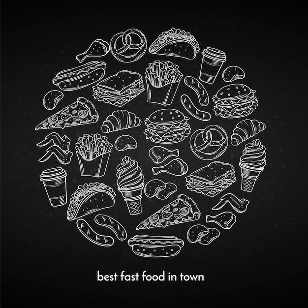 Vector poster with hand drawn fast food