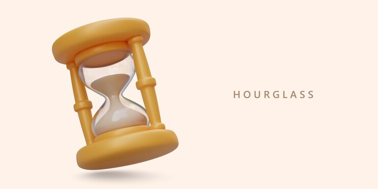 Poster with hourglass in realistic style Measuring passing time in countdown to deadline