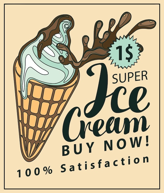 Vector poster with ice cream in retro style