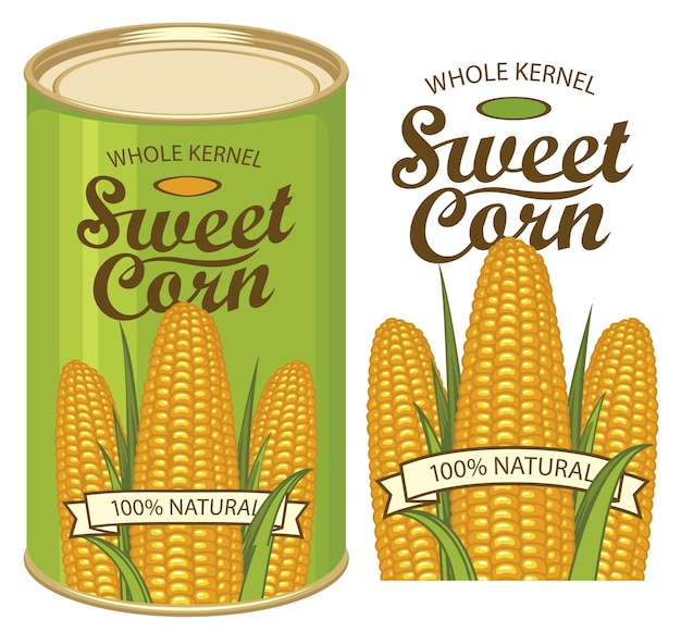 Vector poster with labeled tin can for sweet corn