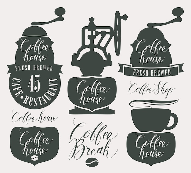 Vector poster with labels for coffee house