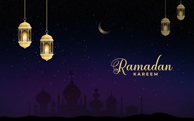 Vector a poster with a lantern and the words ramadan kareem on it.