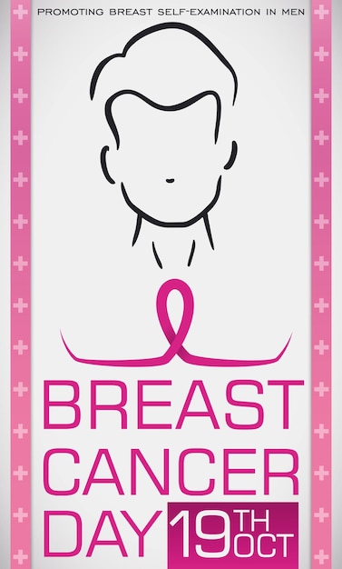 Poster with a man outline design and pink ribbon to commemorate Breast Cancer Day in October