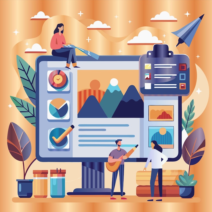 Vector a poster with a man playing a guitar and a mountain view