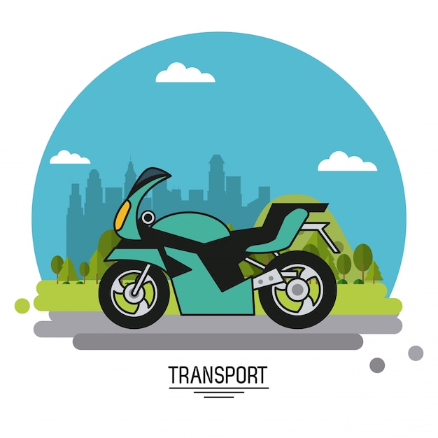 Плакат с мотоциклом на фоне окраины города