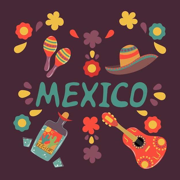 Poster with objects of Mexican culture