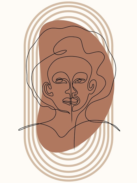 기하학적 모양과 반점이 있는 한 줄 추상 여성 얼굴이 있는 포스터
