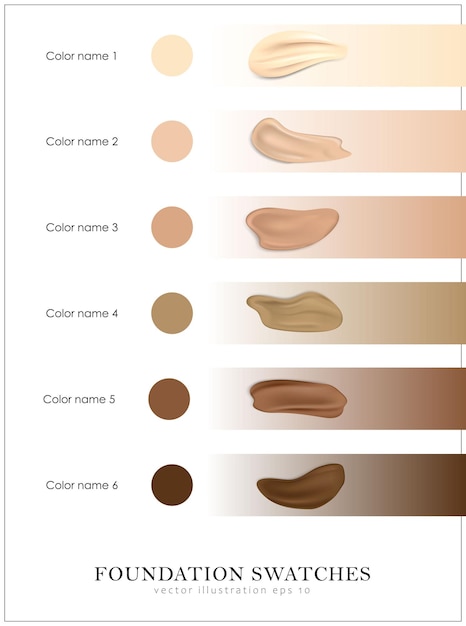 벡터 다양한 피부 톤 코스메틱 견본의 팔레트가 있는 포스터 사실적인 파운데이션 컨실러 텍스처