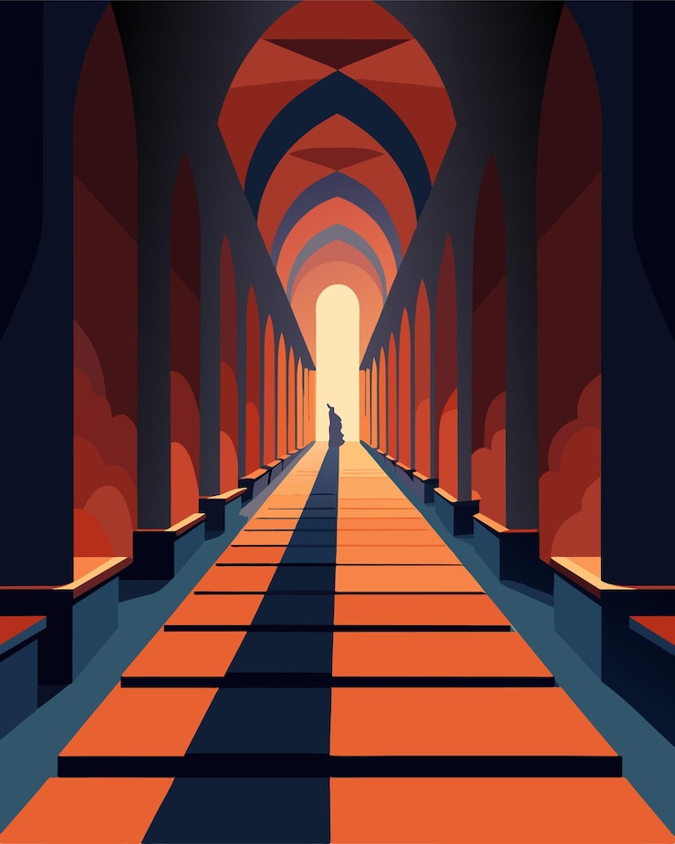 Vector a poster with a person walking down the sidewalk
