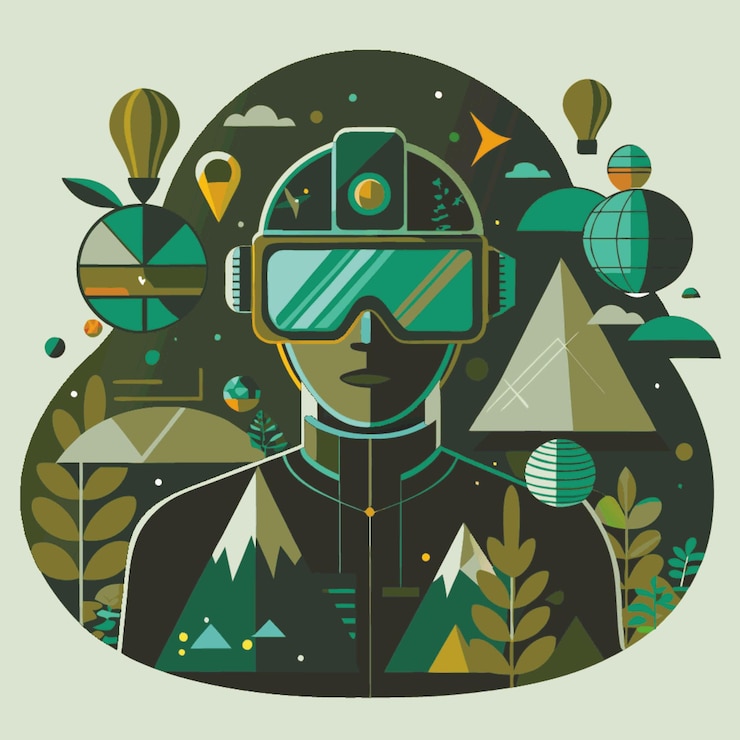 Vector a poster with a person wearing a virtual reality headgear