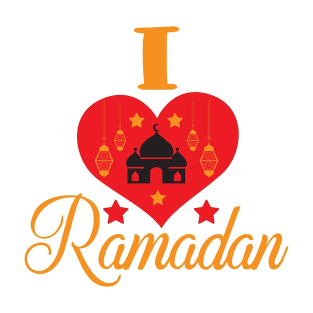 A poster with a picture of a mosque and a heart with the words i love ramadan.