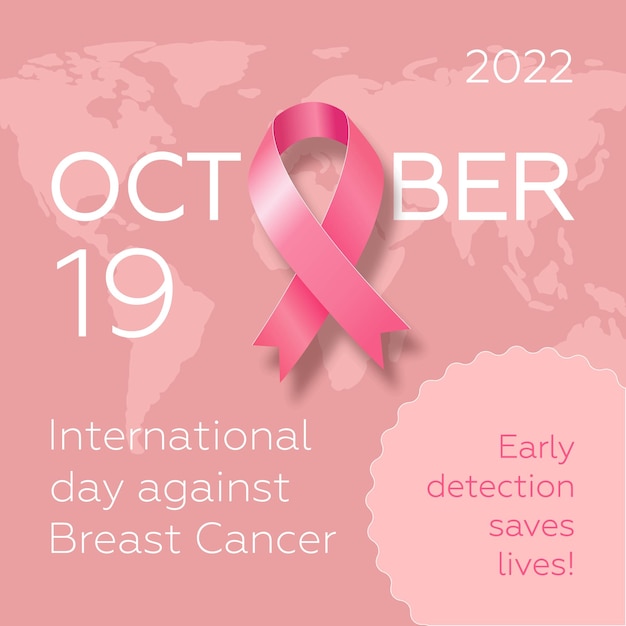 Poster with pink ribbon for International day against breast cancer Modern vector illustration