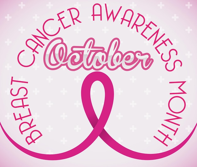 Vector poster with pink ribbon promoting awareness for breast cancer month october