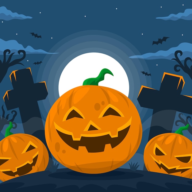 a poster with a pumpkin and a full moon in the background