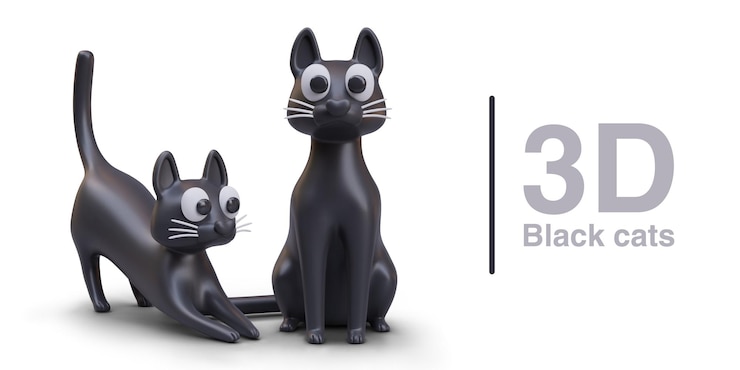 Vector poster with realistic black cats poster with cute cartoon animals