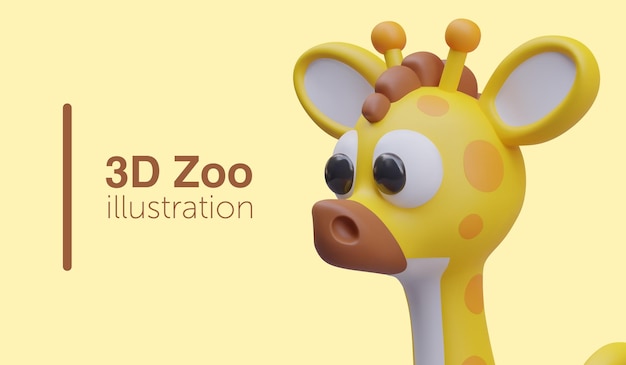 Vector poster with realistic yellow giraffe looking at text concept of zoo