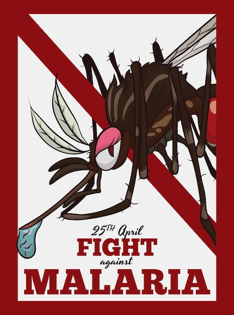 Poster with red band crossed against a sexy female mosquito commemorating World Malaria Day