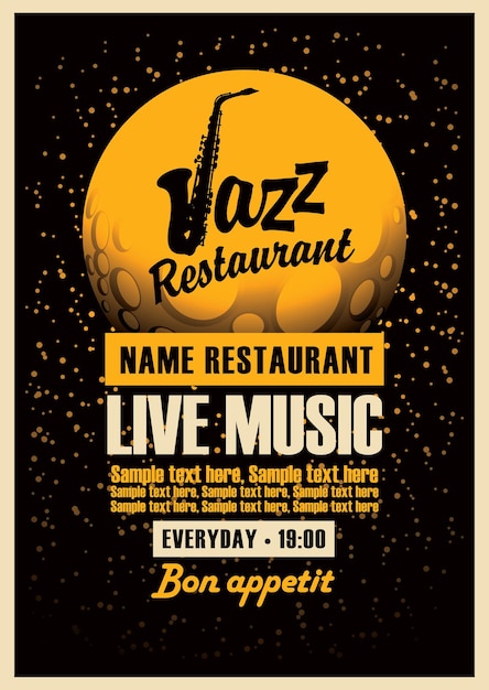 Poster with saxophone for jazz restaurant
