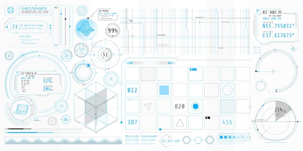 Poster with a set of futuristic HUD elements on the theme Data Control.