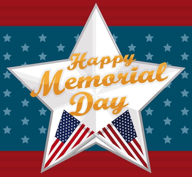 Poster with Silver Star for Memorial Day Celebration Vector Illustration