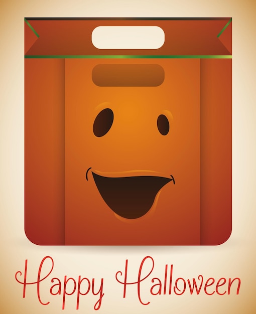 Плакат с улыбающимся квадратным дизайном сумки из тыквы на Хэллоуин