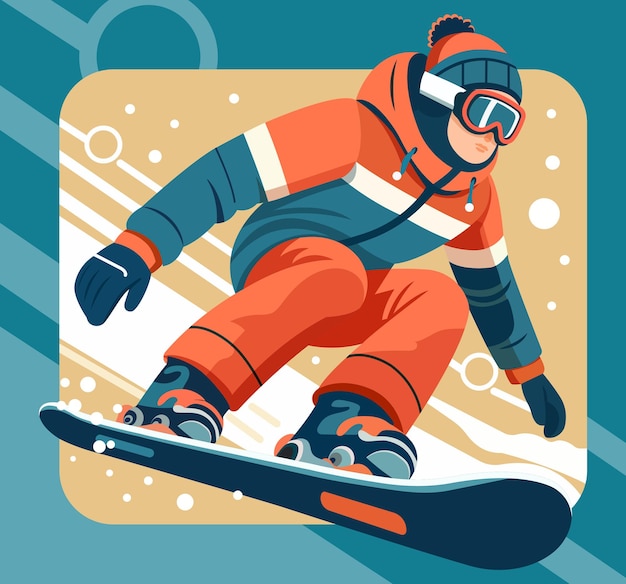 Poster con uno snowboarder in stile piatto