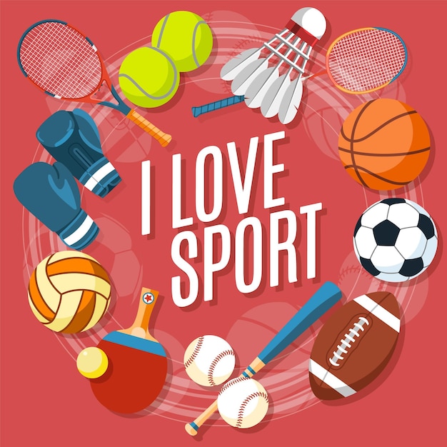 Vector poster with sport and gaming equipment vector illustration of healthy lifestyle tools and elements