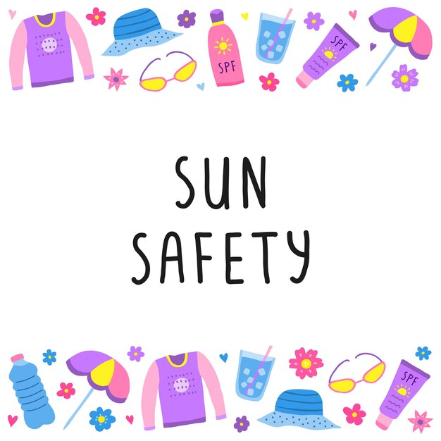태양 안전 아이콘과 글자가 있는 포스터