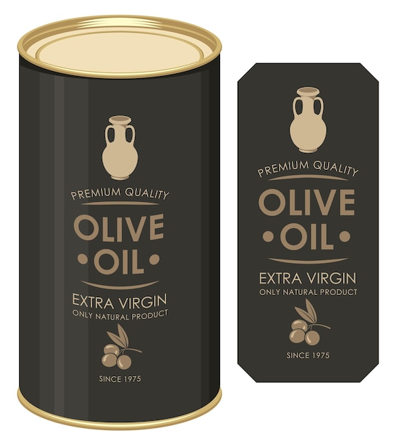 Poster con barattolo di latta ed etichetta per olio d'oliva