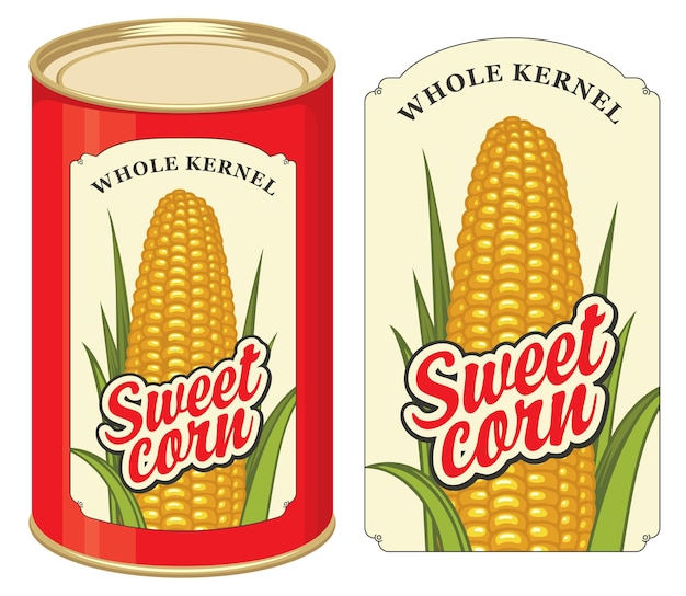 Vector poster with tin can and label for sweet corn