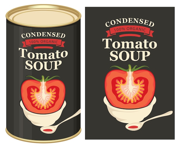 Vector poster with tomato soup labeld tin can