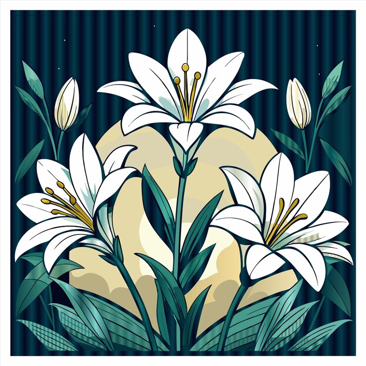 Vector a poster with white flowers and green leaves and a picture of a flower