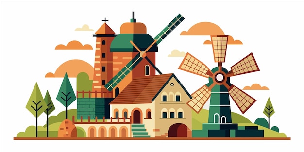 Vector a poster with a windmill and a windmill in the background