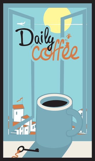 poster with window view and coffee cup