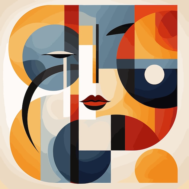 幾何学的形状と色彩に囲まれた女性の顔のポスター
