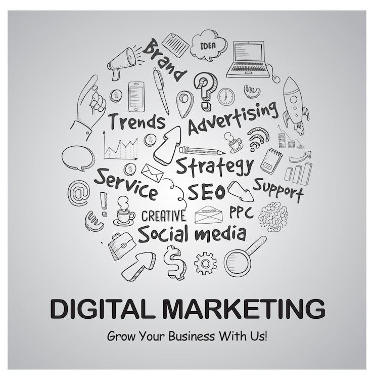 Vector a poster with the words digital marketing on it