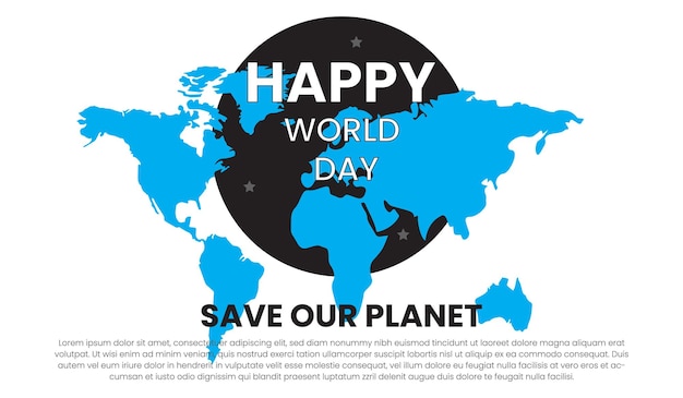 Vector a poster with a world map and the words happy world