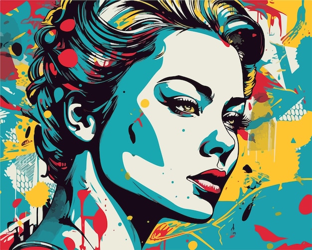 A poster of a woman face with the style of Popart