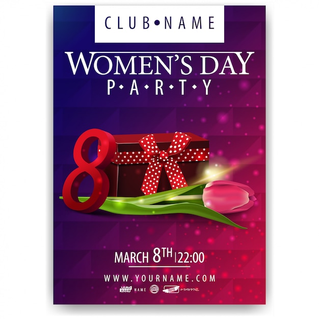 Poster for women's day party with gift and tulip