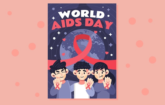 poster for world aids day with people holding a red ribbon