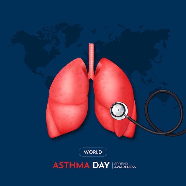 A poster for world asthma day with a stethoscope and a stethoscope.