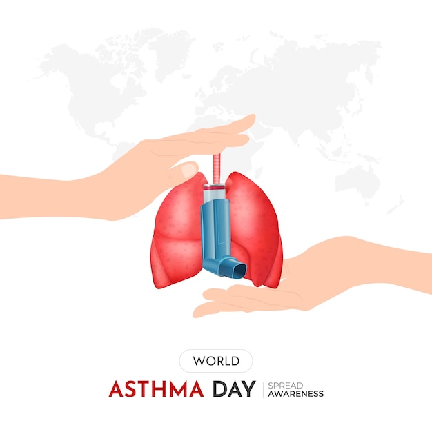 A poster for world asthma day with two hands holding a lung and a lung.